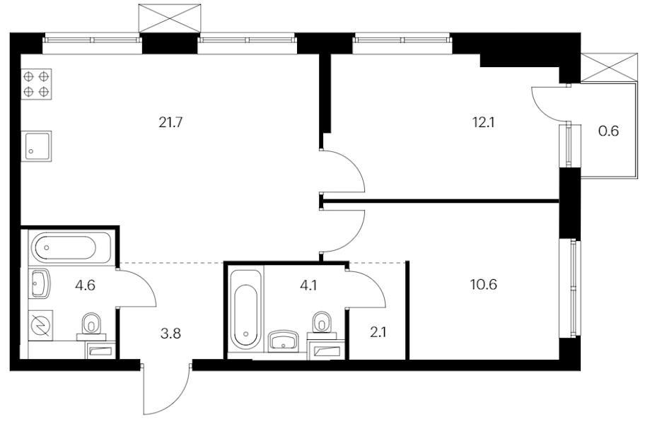2-комнатная квартира 59.6 м², 9/12 эт., ЖК «Шкиперский 19»